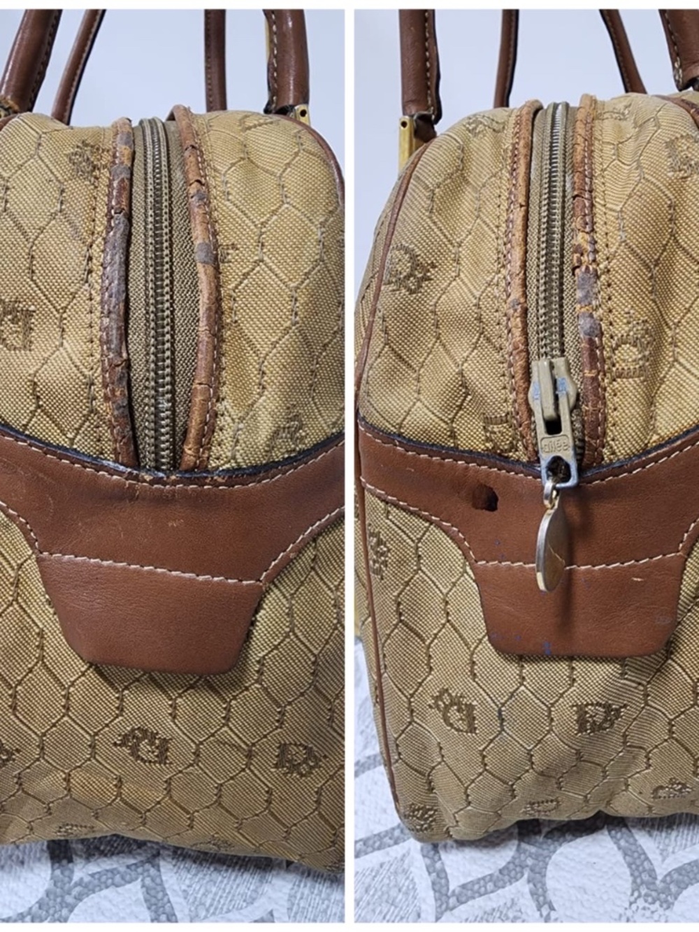 Authentic Christian Dior Vintage Canvas Boston Bag Beige/Brown - Picture 4 of 16